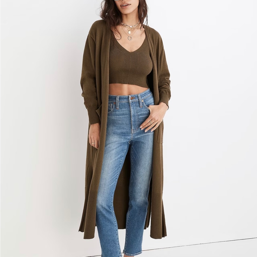 NWT Madewell Brodale Duster Cotton Sweater Kale Green XS / XXS